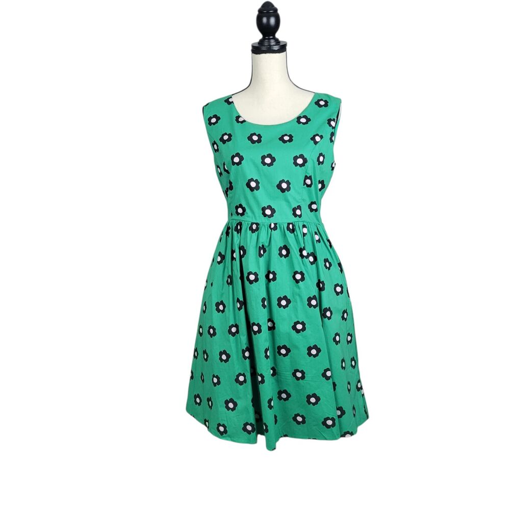 Tulip B Womens Green Floral Sleeveless Fit and Flare Dress M Pockets MDJD630 NWT